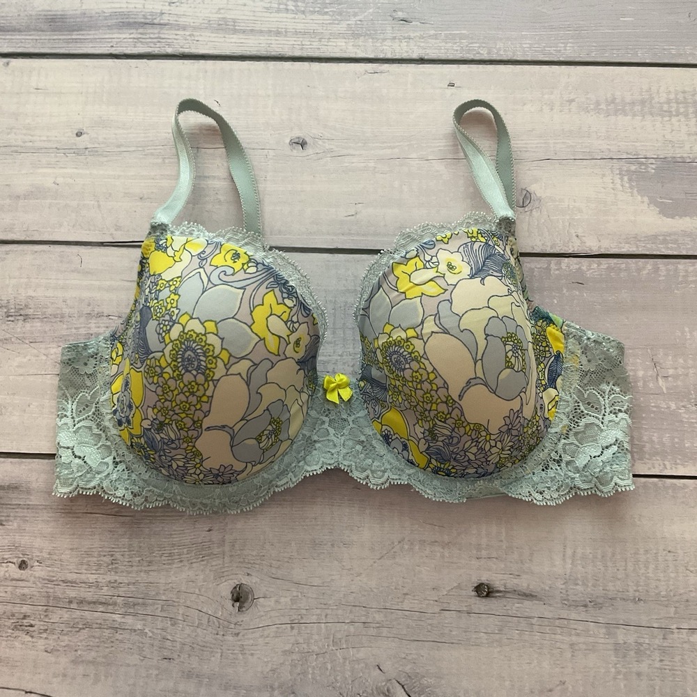 Victorias Secret Bra‎ Dream Angels Lined Demi 34D Blue Floral Underwire